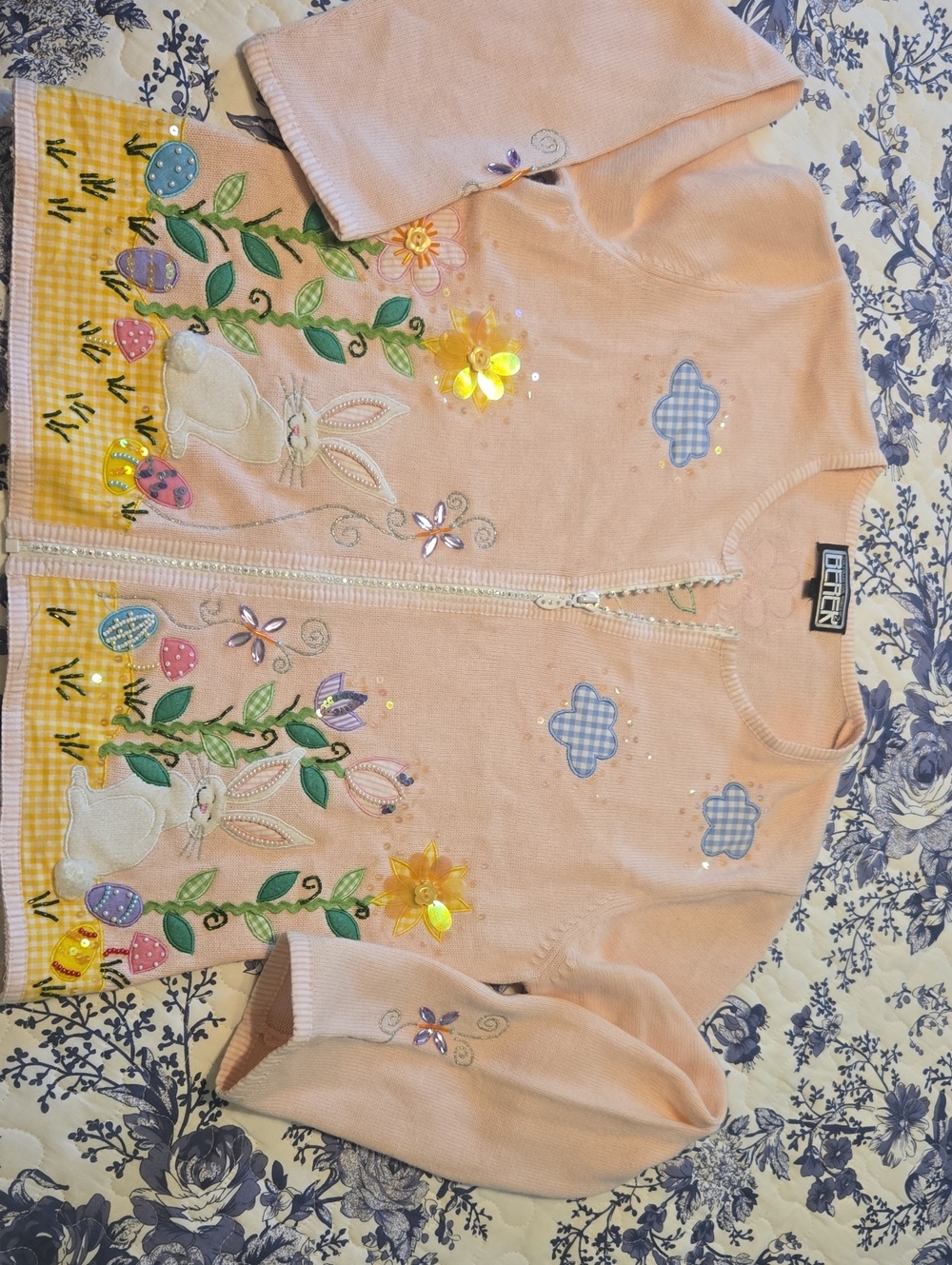 Berer Light Pink Bunny & Floral Embroidered Zip Jacket